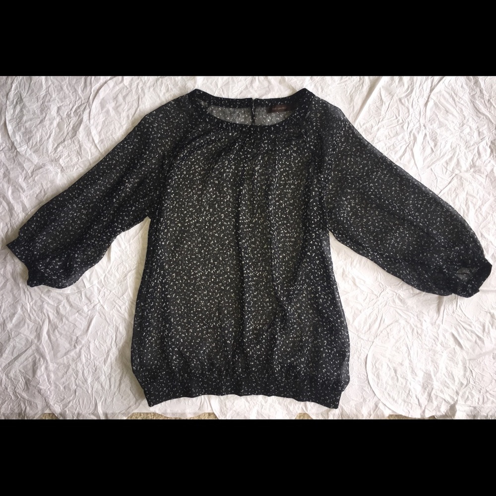 The Limited Sheer Black Top with White Dots, sz S